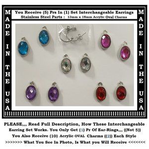 Oval Acrylic Stylish Interchangeable Earrings Charms 5 Pairs In 1 Set-BRAND NEW